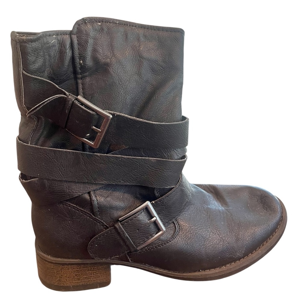 Trash Women’s Black Buckle Moto Ankle Boots SZ 7.5